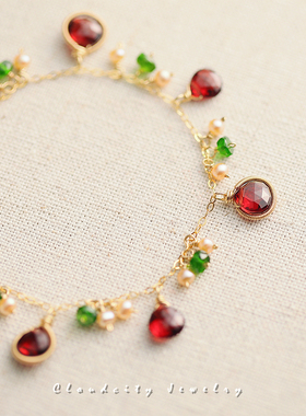 森系精致红石榴石珍珠手链