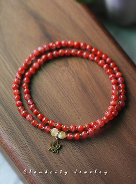 冰飘玛瑙蜜蜡925银镀金莲花手串