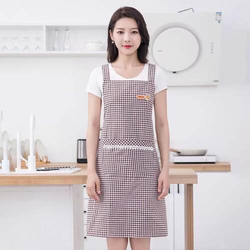 纯棉布家用耐磨围裙女士厨房专用做饭透气背带大人围腰可爱定制 - 图3
