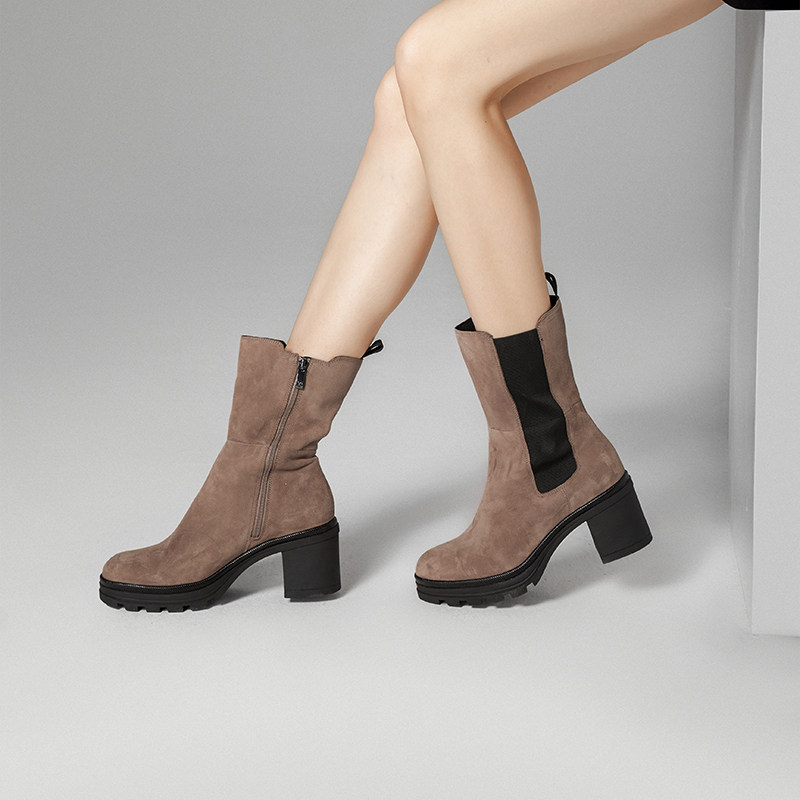 德国CAPRICE凯蝴蝶女鞋秋冬新品高帮加绒中跟切尔西靴烟筒靴25420,淘宝优惠券,粉丝福利购,淘宝优惠卷