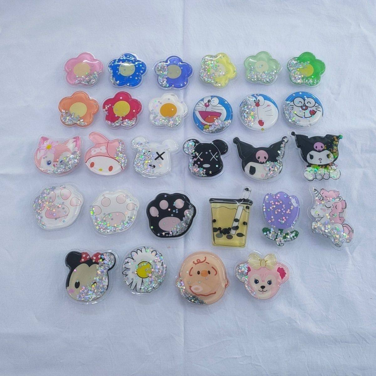 韩风手机气垫支架新款可爱卡通女简约ins风伸缩背贴花朵防摔流沙 - 图0