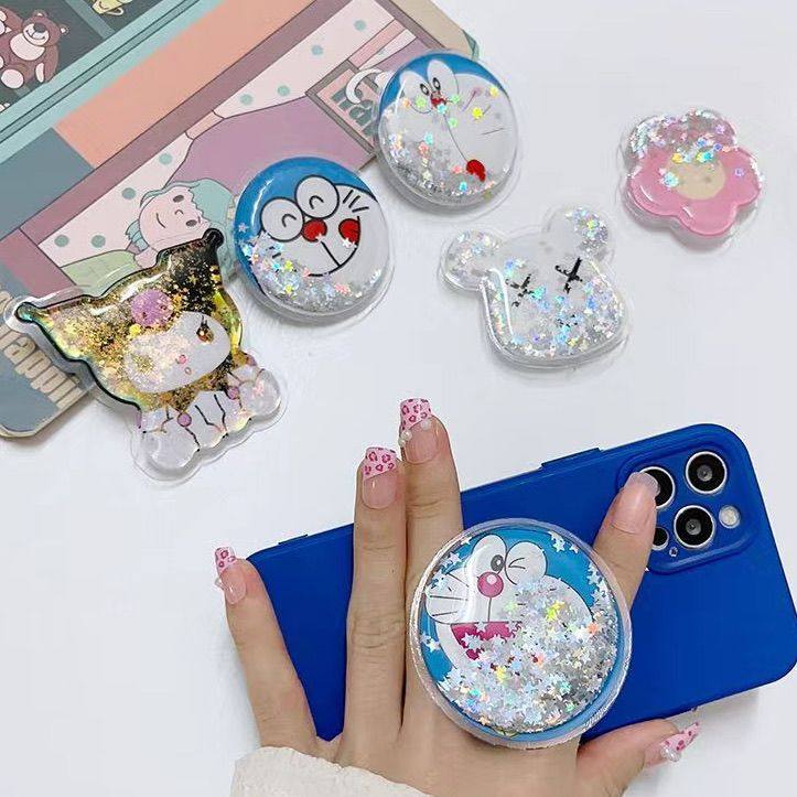 韩风手机气垫支架新款可爱卡通女简约ins风伸缩背贴花朵防摔流沙 - 图1