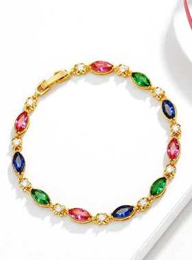 旭平首饰跨境外贸饰品合金女生手饰批发时尚复古仿红宝石手链女