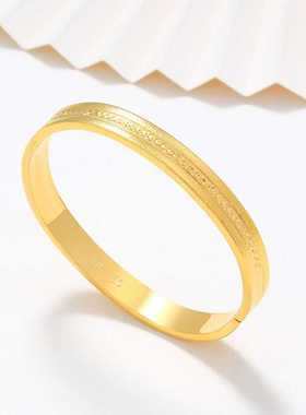 旭平首饰跨境外贸车花磨砂手镯 民族风复古镀24k金色婚庆手镯女