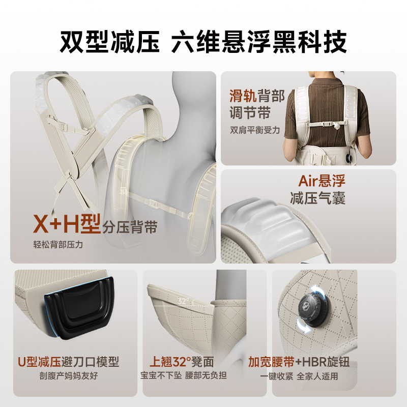 HBR虎贝尔双型腰凳婴儿背带二合一轻便四季多功能透气减压抱娃,淘宝优惠券,粉丝福利购,淘宝优惠卷