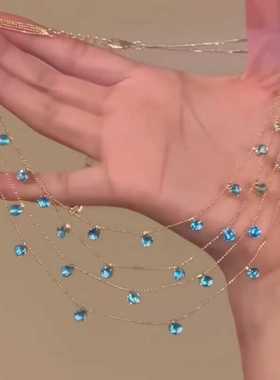 精致多层叠戴多彩锆石女锁骨链