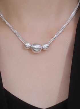 金属拉丝球球多层项链气质轻奢小众设计高级感2024新款爆款锁骨链