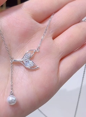 夏季超仙珍珠鱼尾流苏项链女