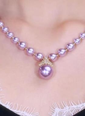 紫色锆石吊坠珍珠项链