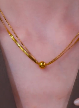 金色圆珠钛钢不褪色叠戴项链锁骨链女简约冷淡风百搭2025新款爆款