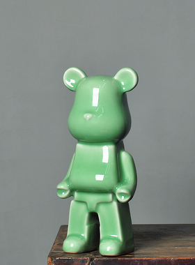 青瓷新年招财暴力熊桌面花瓶摆件