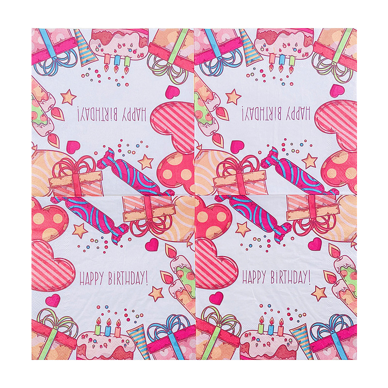生日印花餐巾纸方巾方形面巾纸酒店餐厅聚会派对庆生彩色纸巾20张 - 图3