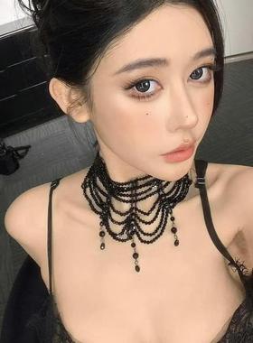 黑色串珠长款配饰颈链