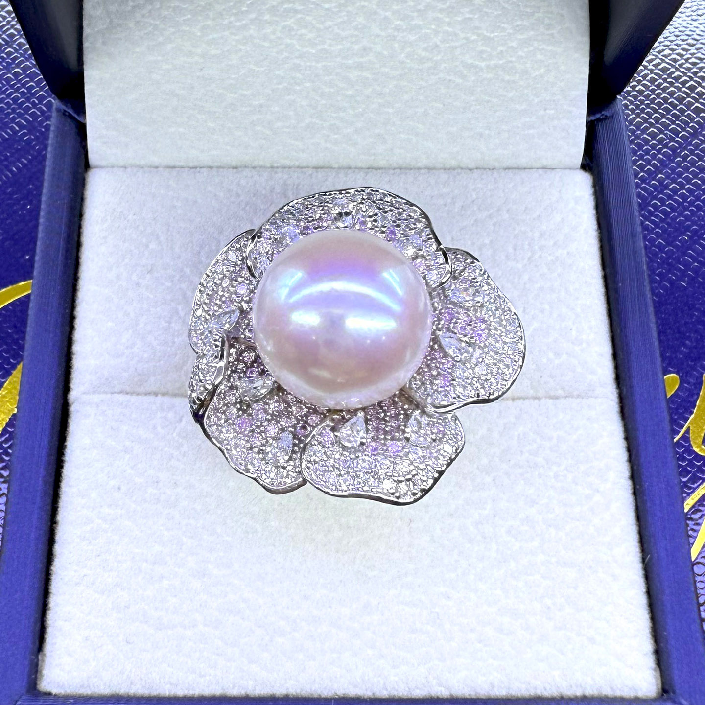 点醉 天然珍珠戒指 淡水爱迪生澳白光AK光13-15mm正圆开口S925银 - 图2