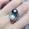 Tahitian high light near flawless pearl ring black and white