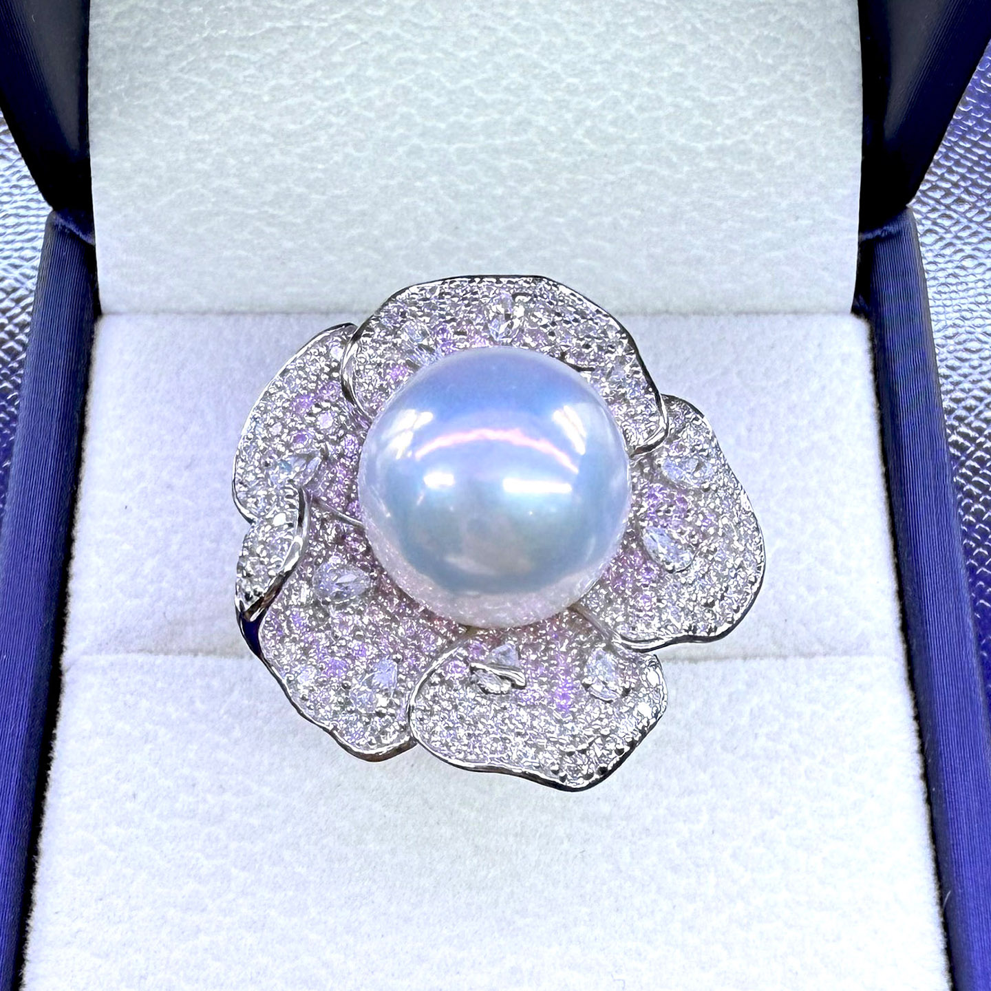 点醉 天然珍珠戒指 淡水爱迪生澳白光AK光13-15mm正圆开口S925银 - 图0