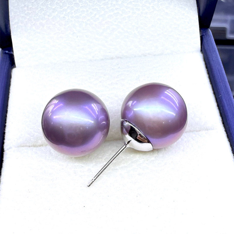 点醉天然淡水爱迪生紫色珍珠耳钉 13-14毫米正圆高贵紫素钉高品质,淘宝优惠券,粉丝福利购,淘宝优惠卷