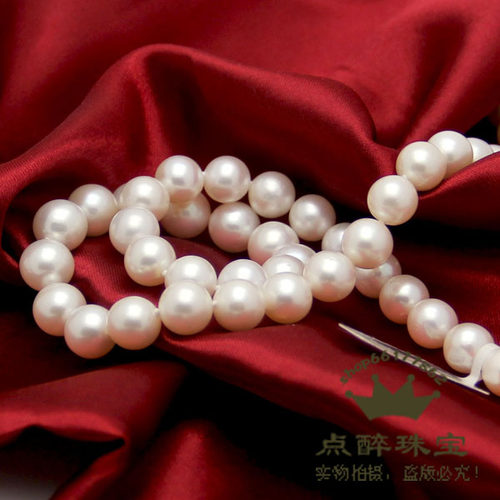 点醉无核 天然珍珠项链 正圆9-10mm 强光 微瑕 白色 正品送礼盒 - 图3