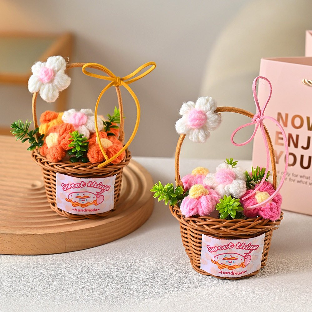 仿真花假花新款针织泡芙花束小雏菊手提篮配饰礼品伴手礼,淘宝优惠券,粉丝福利购,淘宝优惠卷