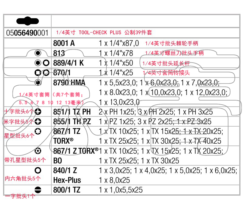 Wera维拉迷你棘轮扳手套筒组合套装8001A Tool-check PLUS 39件套 - 图2