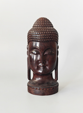 手工雕刻实木禅意佛头摆件