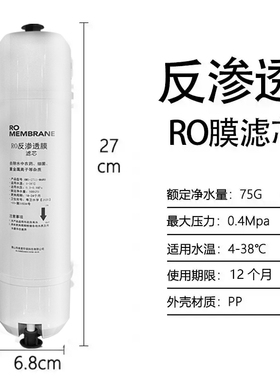 反渗透ro膜小型便携户野外车载净水家用直饮75g过滤芯前置食品级