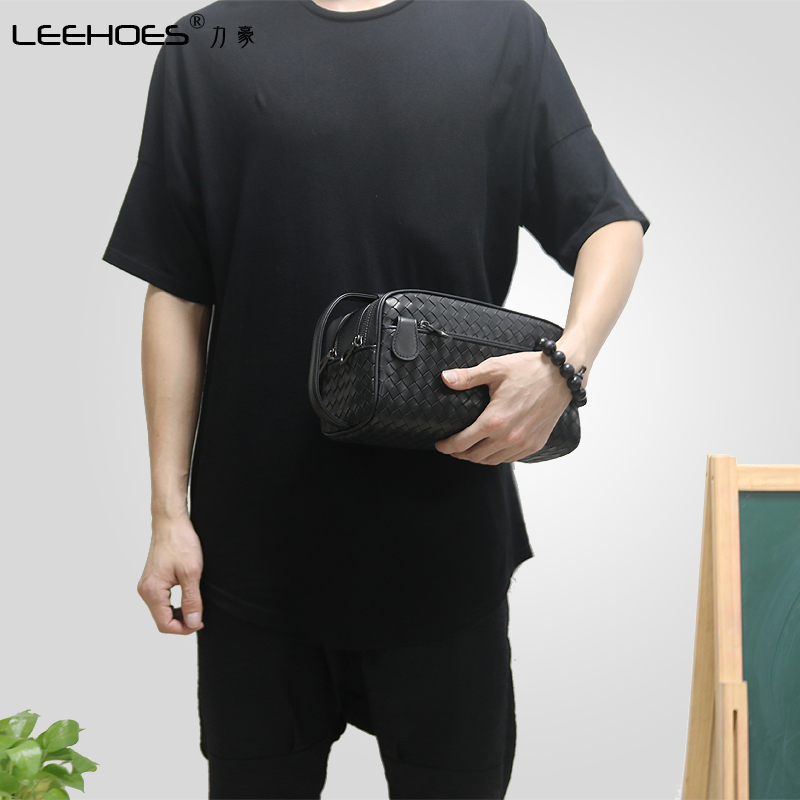 新款男款真皮编织双拉链男士包包 力豪男士包袋