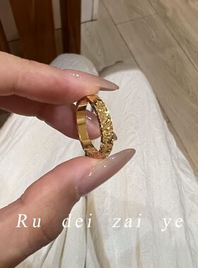 碎冰冰超闪素圈高保色戒指中式复古高级感精致百搭戒指