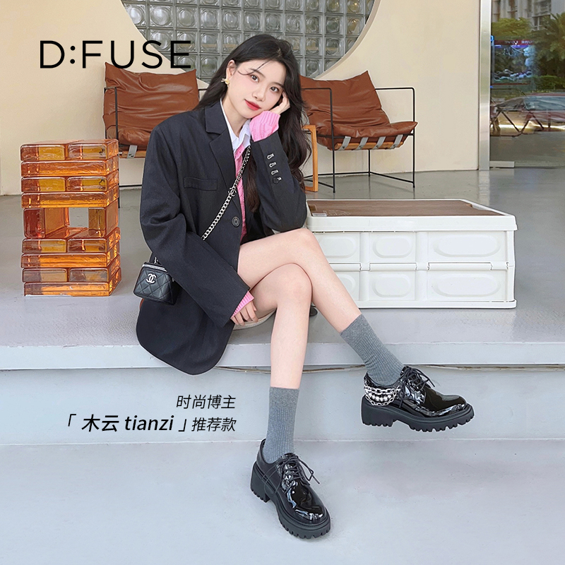 DFuse秋季漆牛皮链条厚底鞋JK乐福鞋大头鞋女DF23112164德比鞋 - 图2