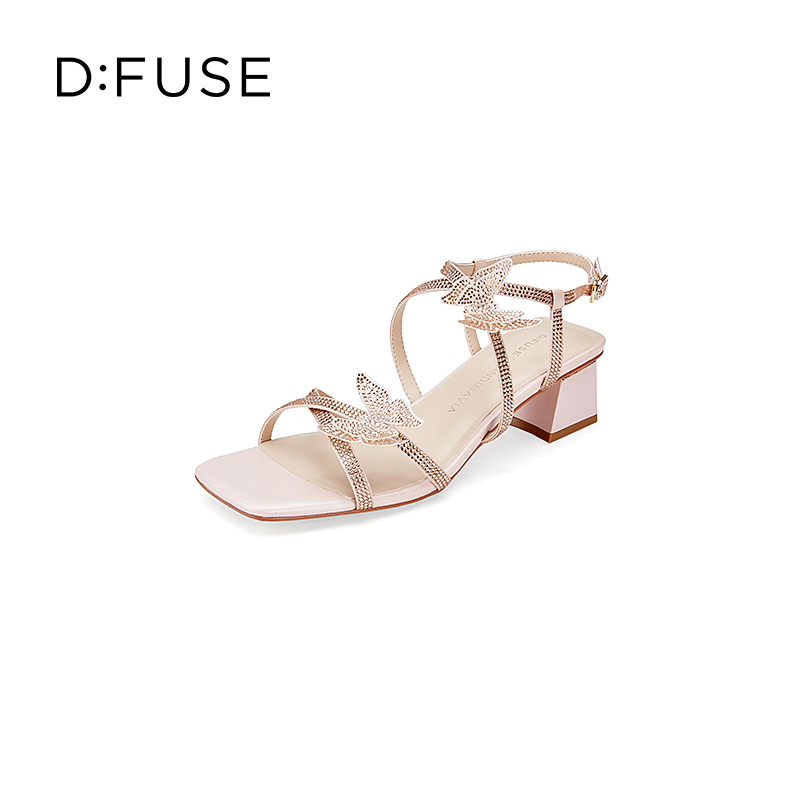 DFuse迪芙斯夏季新款方头烫钻蝴蝶结仙女鞋凉鞋DF32115320
