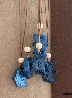 「飞鸟诗集」秋冬蓝色小鸟项链