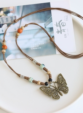 新款 锁骨链配饰陶瓷蝴蝶项链轻奢项圈连衣裙子流苏新中式女腰链