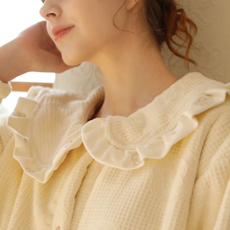 加厚法兰绒秋冬甜美娃娃领毛绒女生长袖提花睡袍裙浴衣宽松家居服,淘宝优惠券,粉丝福利购,淘宝优惠卷