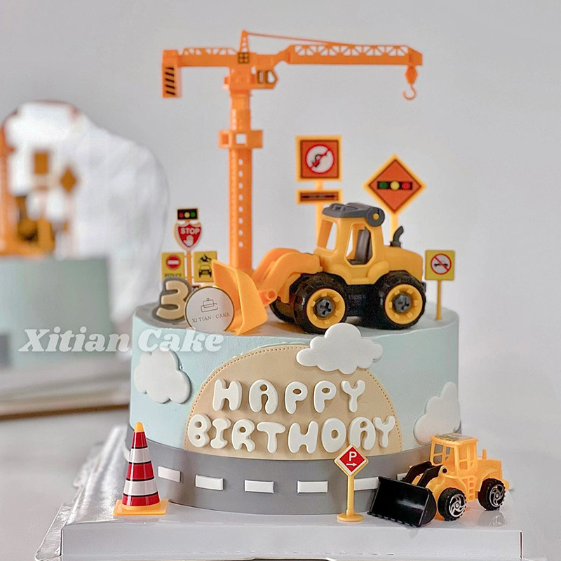 挖土机蛋糕装饰摆件挖掘机推土机男孩生日工程车路障挖机插件插牌,淘宝优惠券,粉丝福利购,淘宝优惠卷