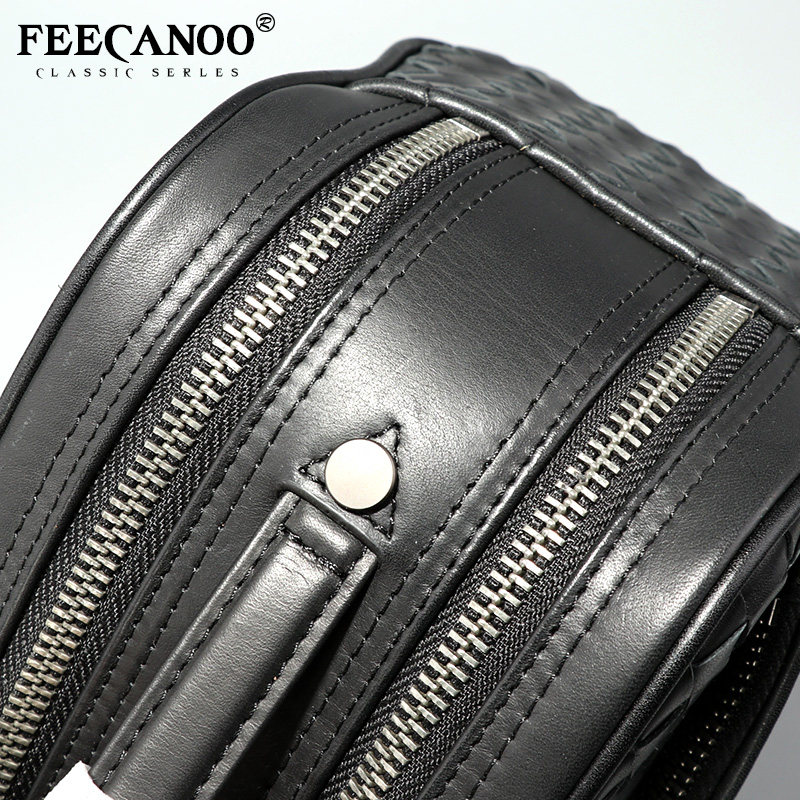 编织牛皮手拿包双拉链潮流男士包包 菲卡奴男士包袋