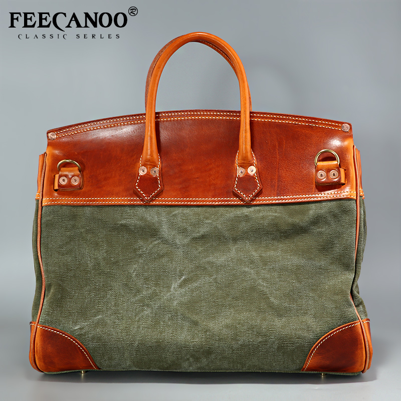 收藏级重磅阿美咔叽 手工真皮帆布小众手提铂金包单肩凯莉包旅行