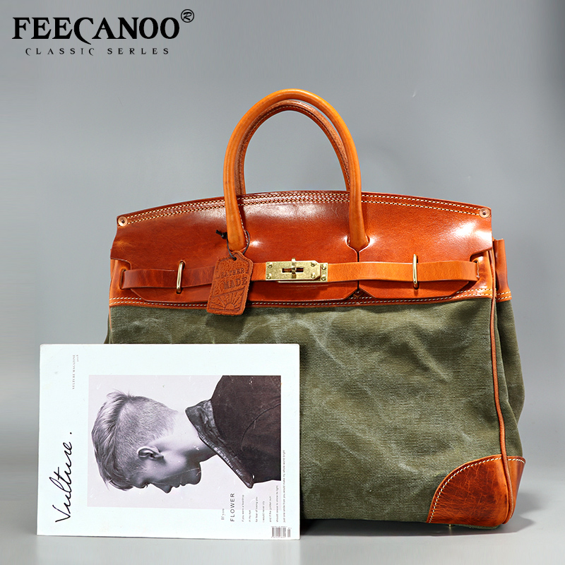 收藏级重磅阿美咔叽 手工真皮帆布小众手提铂金包单肩凯莉包旅行