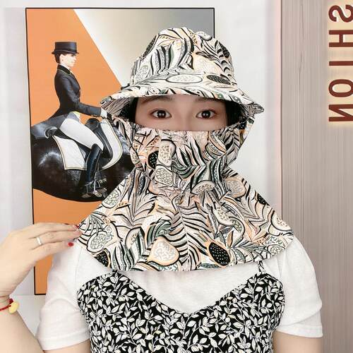 棉绸女士干活遮阳采茶帽子春夏防晒防风尘遮脸护颈防紫外线太阳帽 - 图0
