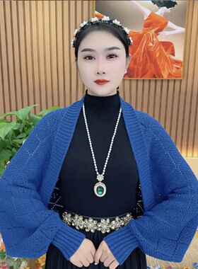 时尚针织密织方格披肩镂空保暖