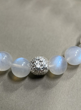 吉运阁「蓝月光」999足银天然奶油体月光石手串