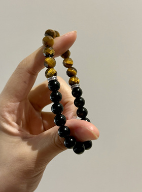 吉运阁黑曜石黄虎眼手串情侣手链男士本命年手饰转运招财
