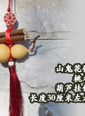 天然葫芦桃木流苏山鬼花钱挂件摆件吊坠门窗户民俗设计风水国风