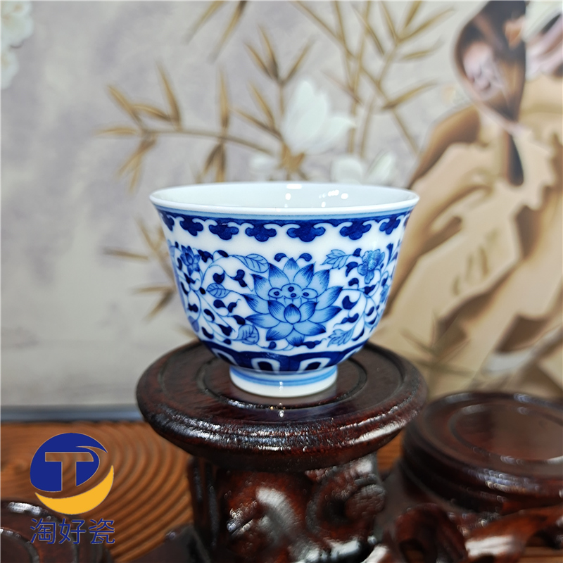 景德镇陶瓷茶具主人杯柴窑手工单杯仿古青花瓷器茶杯子宫廷风水杯