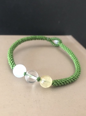 发晶 白水晶 云海石8毫米  补金补木 手工编织手链 纽扣式