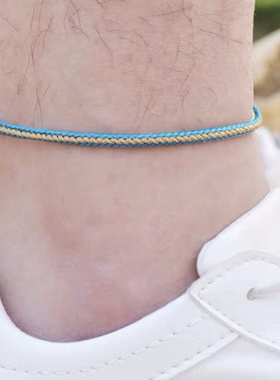 补水补金 细款 手链 脚链 3毫米 蓝色 杏色