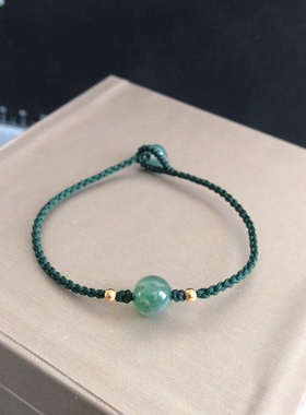 五行补木 天然石8毫米绿色绳 细绳手链 手工编