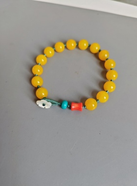 小蛮腰手链 贝壳小花尾扣 鸡油黄玛瑙 绿松石 新中式 新款