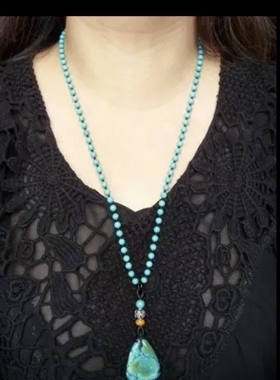 绿松石珠链  吊坠挂绳 手工编织