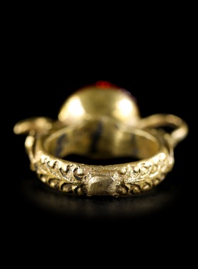 西亚铜环刻花戒圈蜻蜓眼琉璃珠