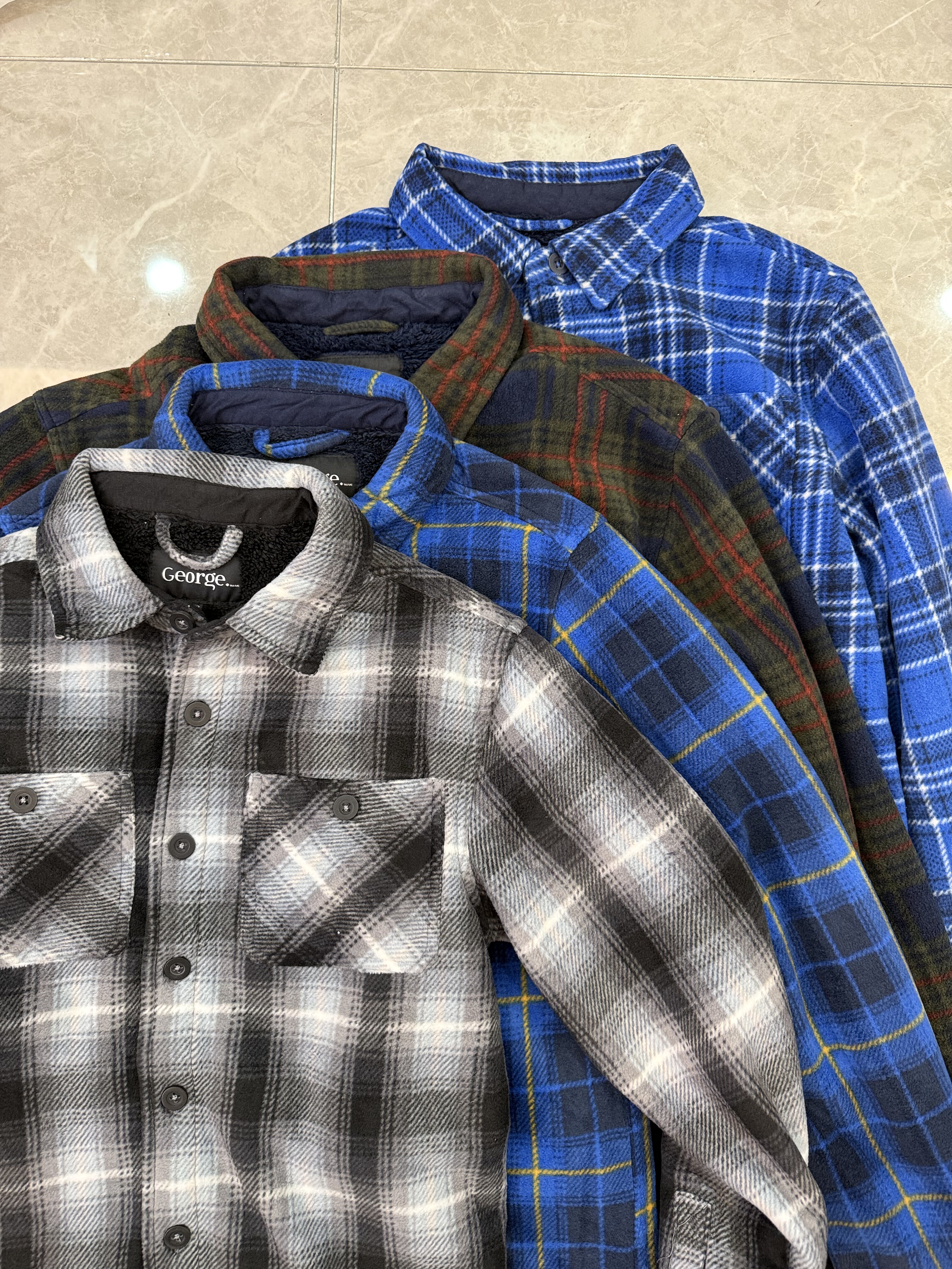 沃尔玛旗下George加绒加厚格子衬衫男秋冬羊羔绒内胆翻领衬衣外套